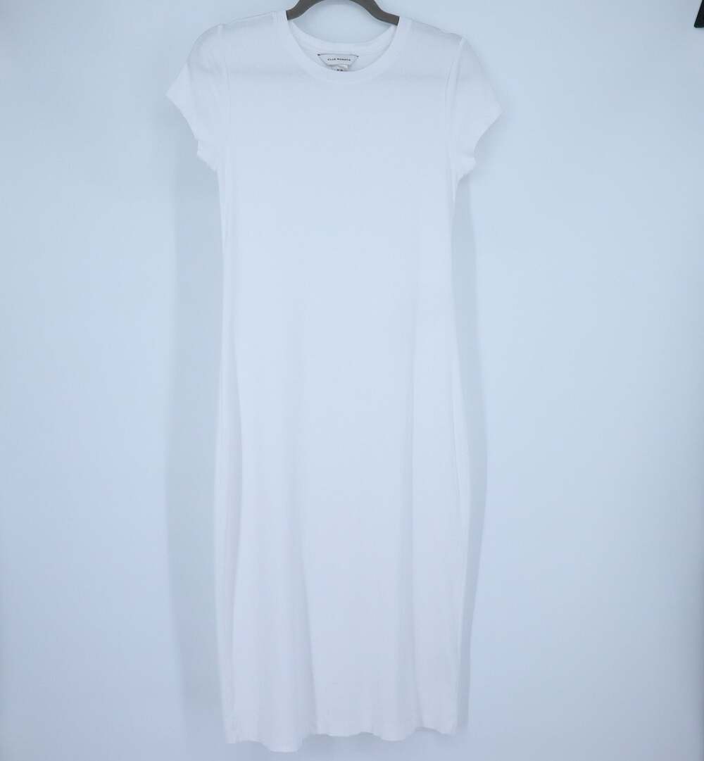 CLUB MONACO Ribbed T-Shirt Dress White Crew Neck Short Sleeve Women's M